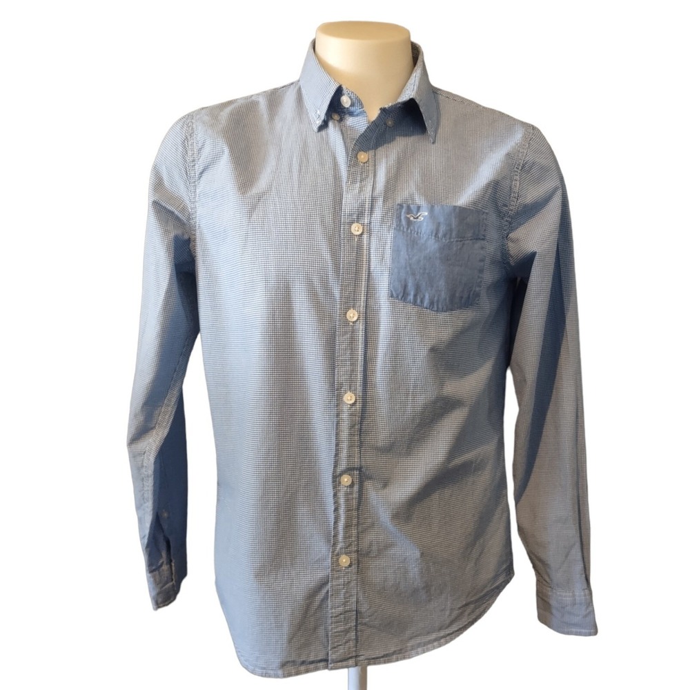 Hollister Shirt Mens Large Blue Gingham Button Down Contrast Pocket Retro Casual